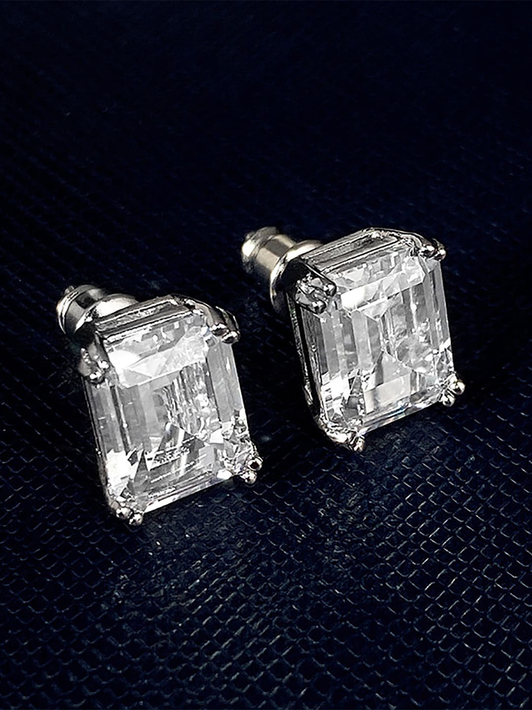 

Peora Silver Plated American Diamond Contemporary Studs Earrings