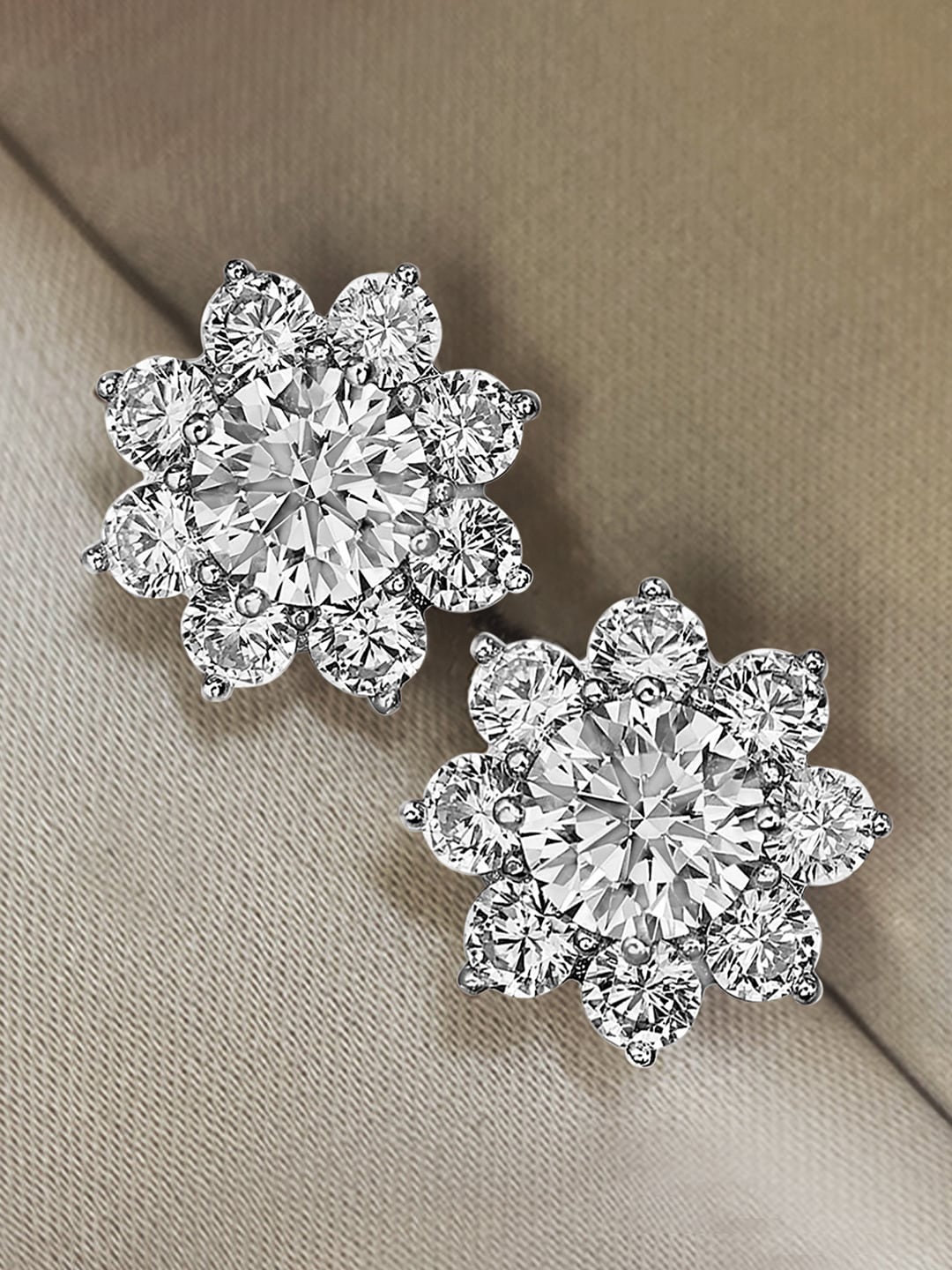 

Peora Silver Plated American Diamond Contemporary Studs Earrings