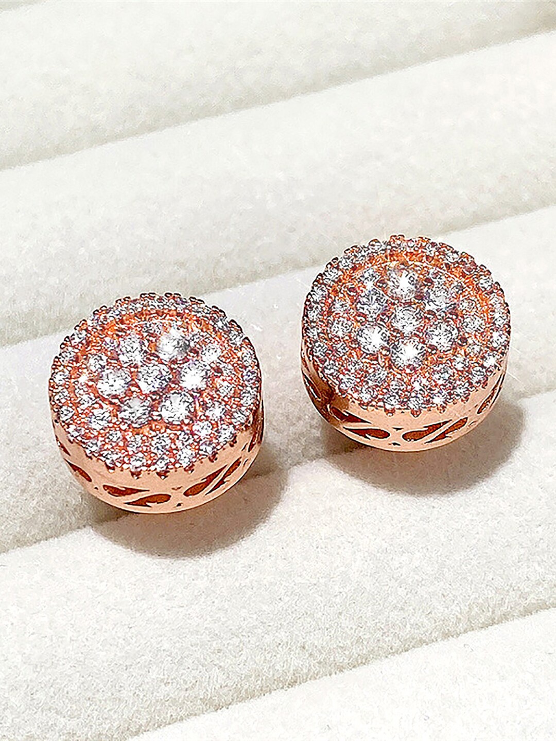 Peora Rose Gold-Plated Copper-Toned Contemporary Studs Earrings