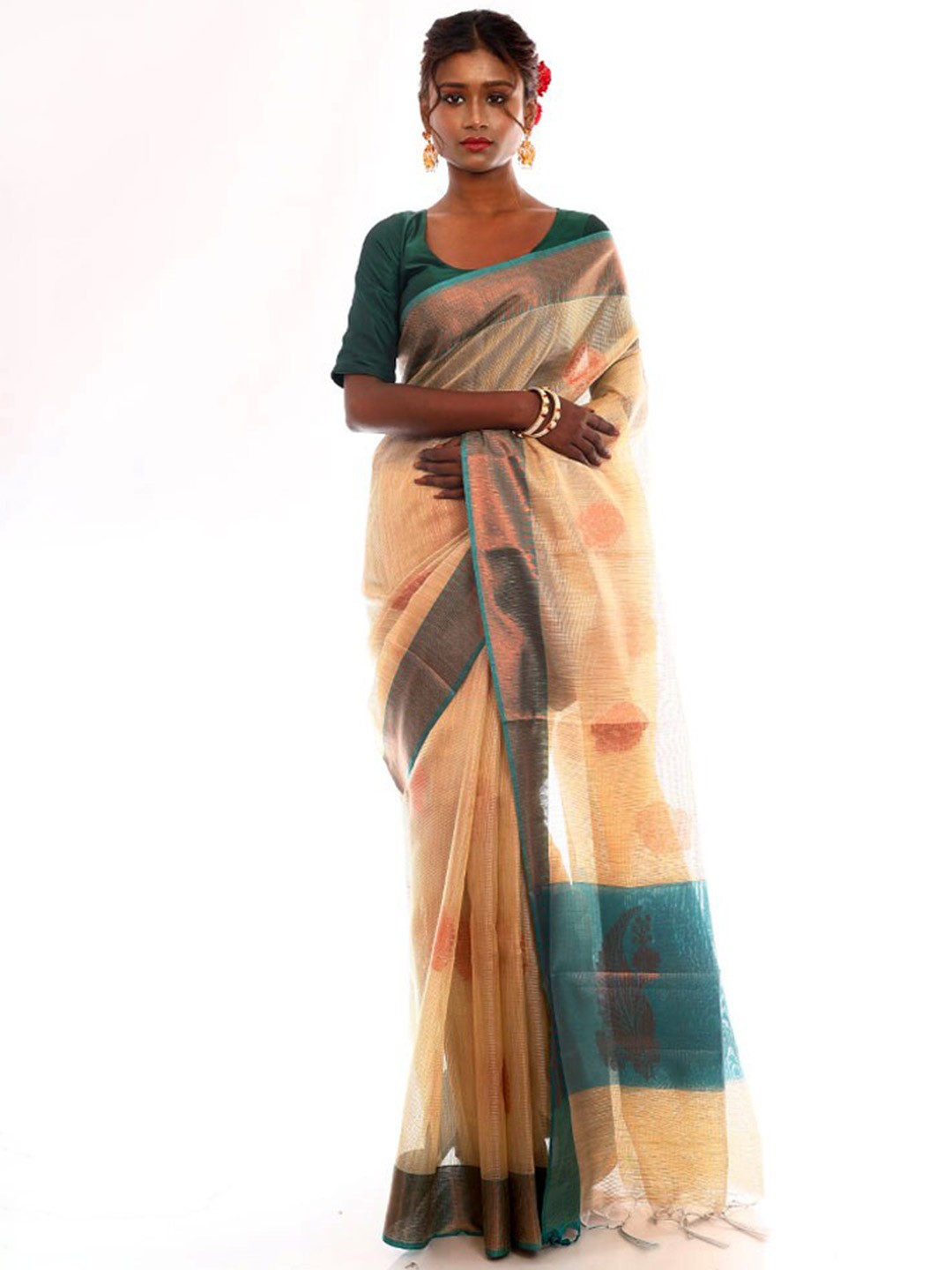 

AllSilks Ethnic Motif Woven Design Zari Saree, Cream