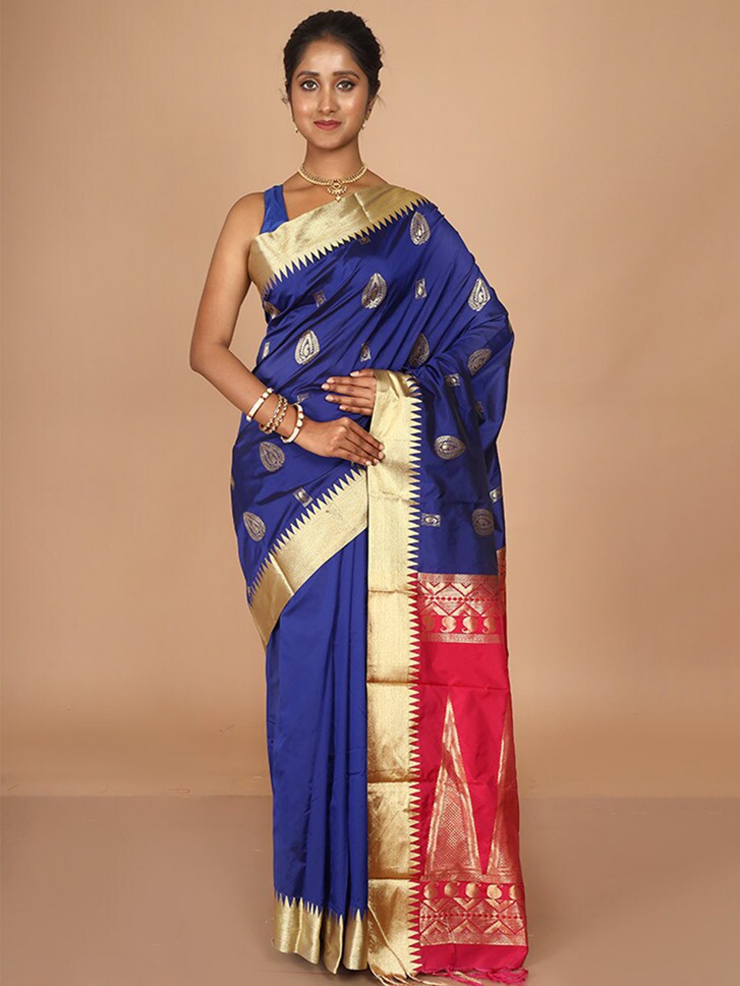 

AllSilks Ethnic Motif Woven Design Zari Kanjeevaram Saree, Blue