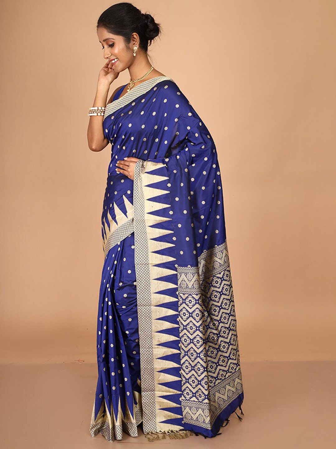 

AllSilks Polka Dots Woven Design Kanjeevaram Saree, Blue