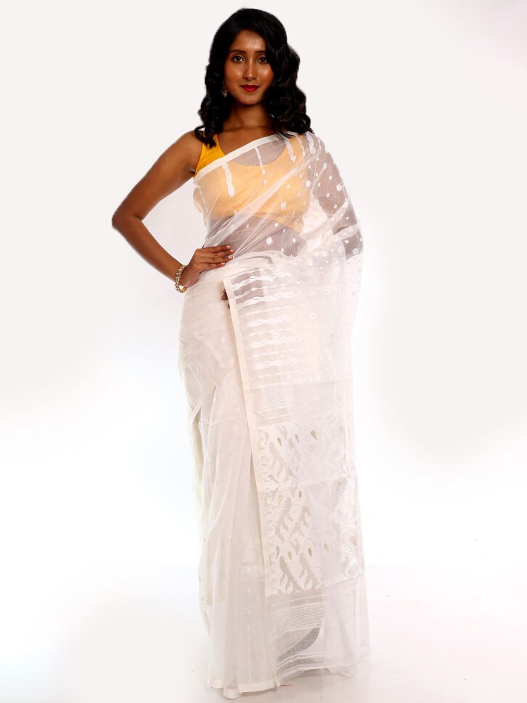 

AllSilks Woven Design Taant Jamdani Saree, White