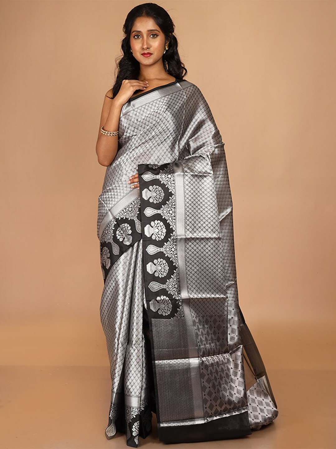 

AllSilks Woven Design Zari Kota Saree, Grey
