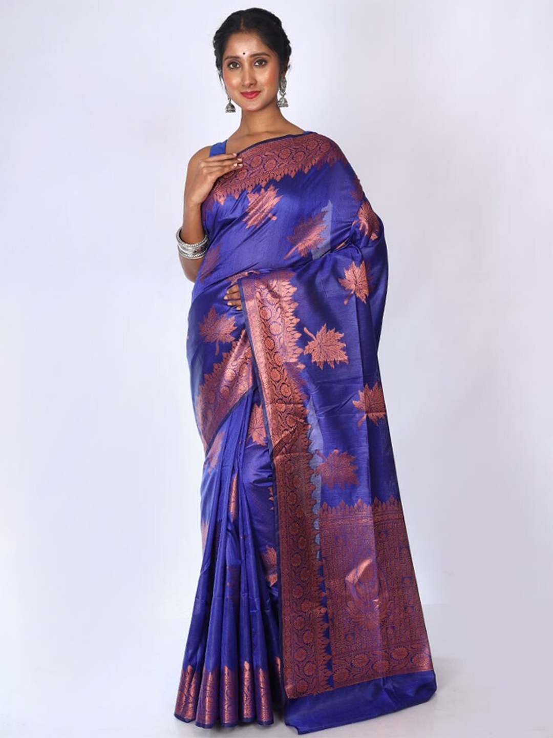 

AllSilks Ethnic Motifs Woven Design Zari Kota Kora Silk Saree, Blue