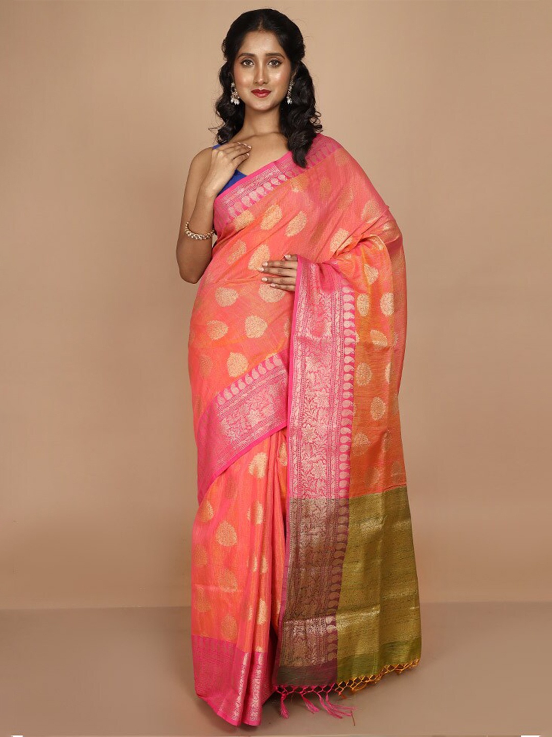 

AllSilks Woven Design Zari Kota Saree, Pink