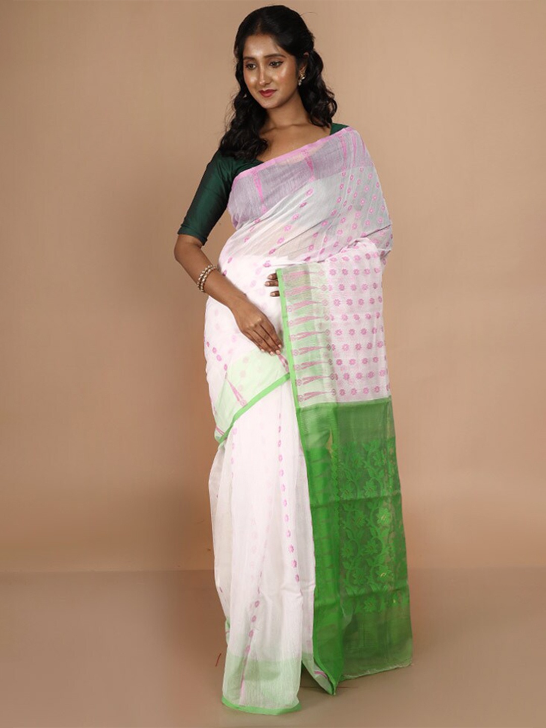 

AllSilks Woven Design Taant Jamdani Saree, White