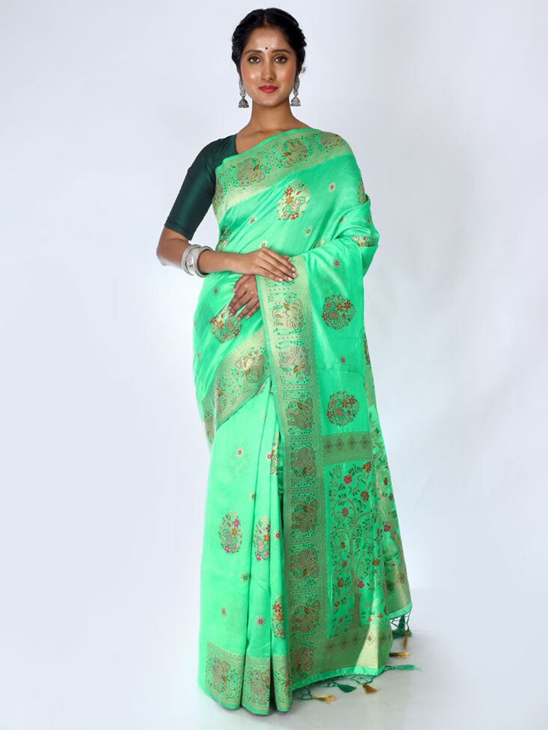

AllSilks Ethnic Motifs Woven Design Zari Saree, Green