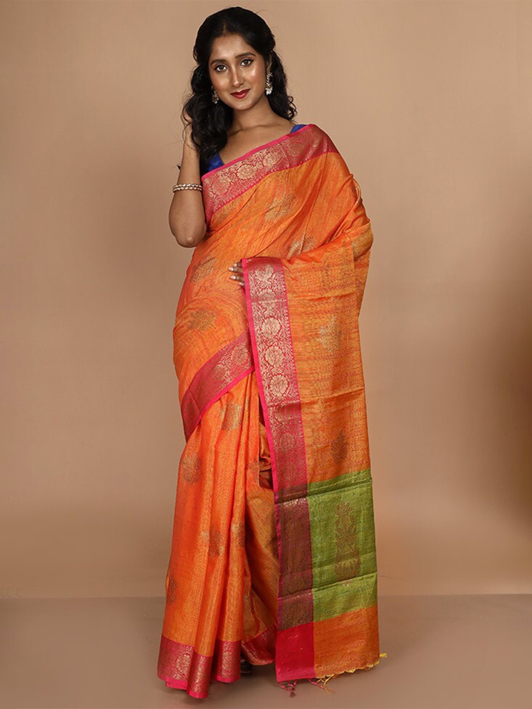 

AllSilks Floral Woven Design Zari Kora Silk Kota Saree, Green