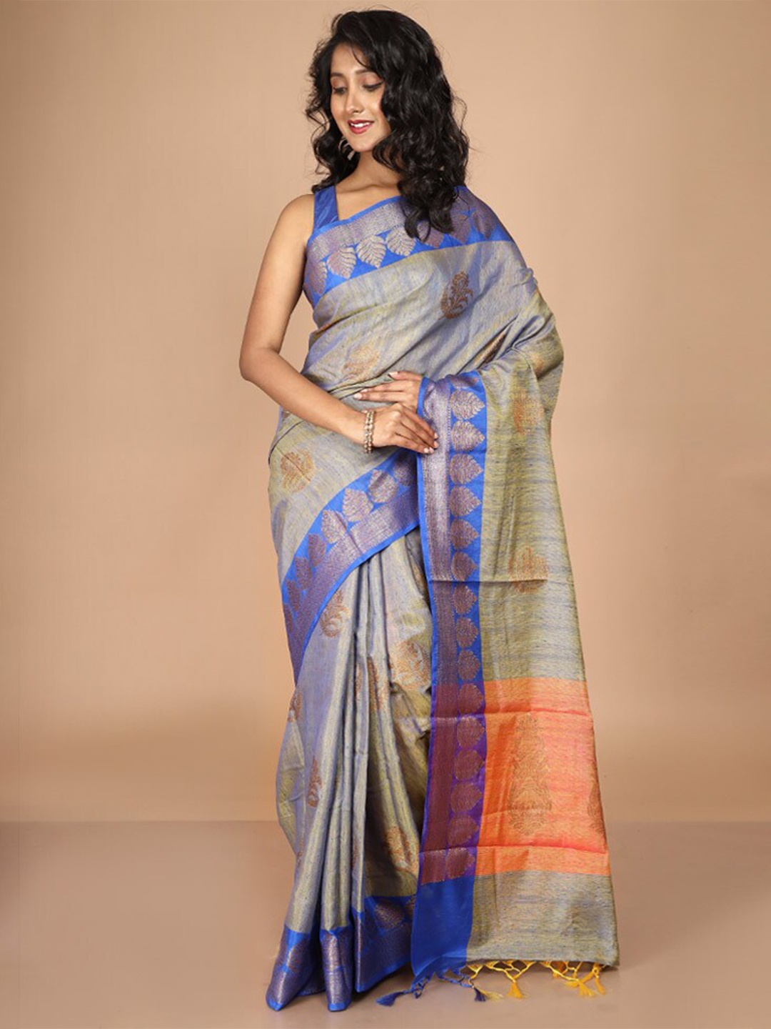 

AllSilks Floral Woven Design Zari Kota Saree, Blue