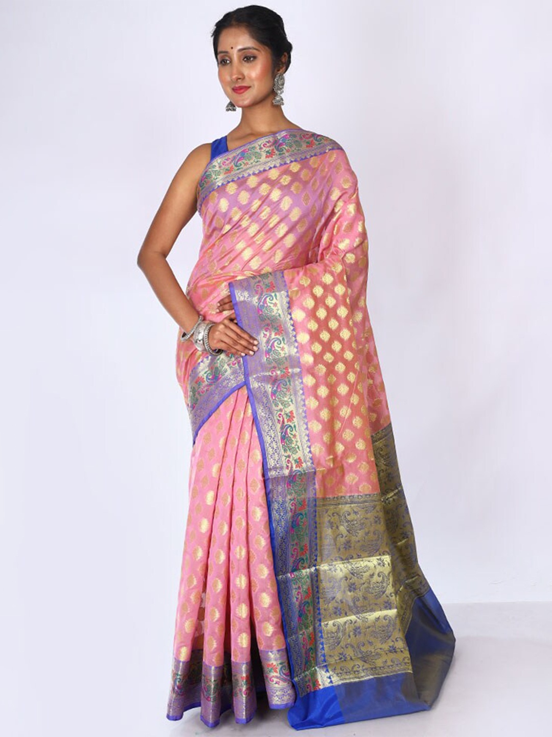 

AllSilks Floral Woven Design Zari Kota Saree, Pink
