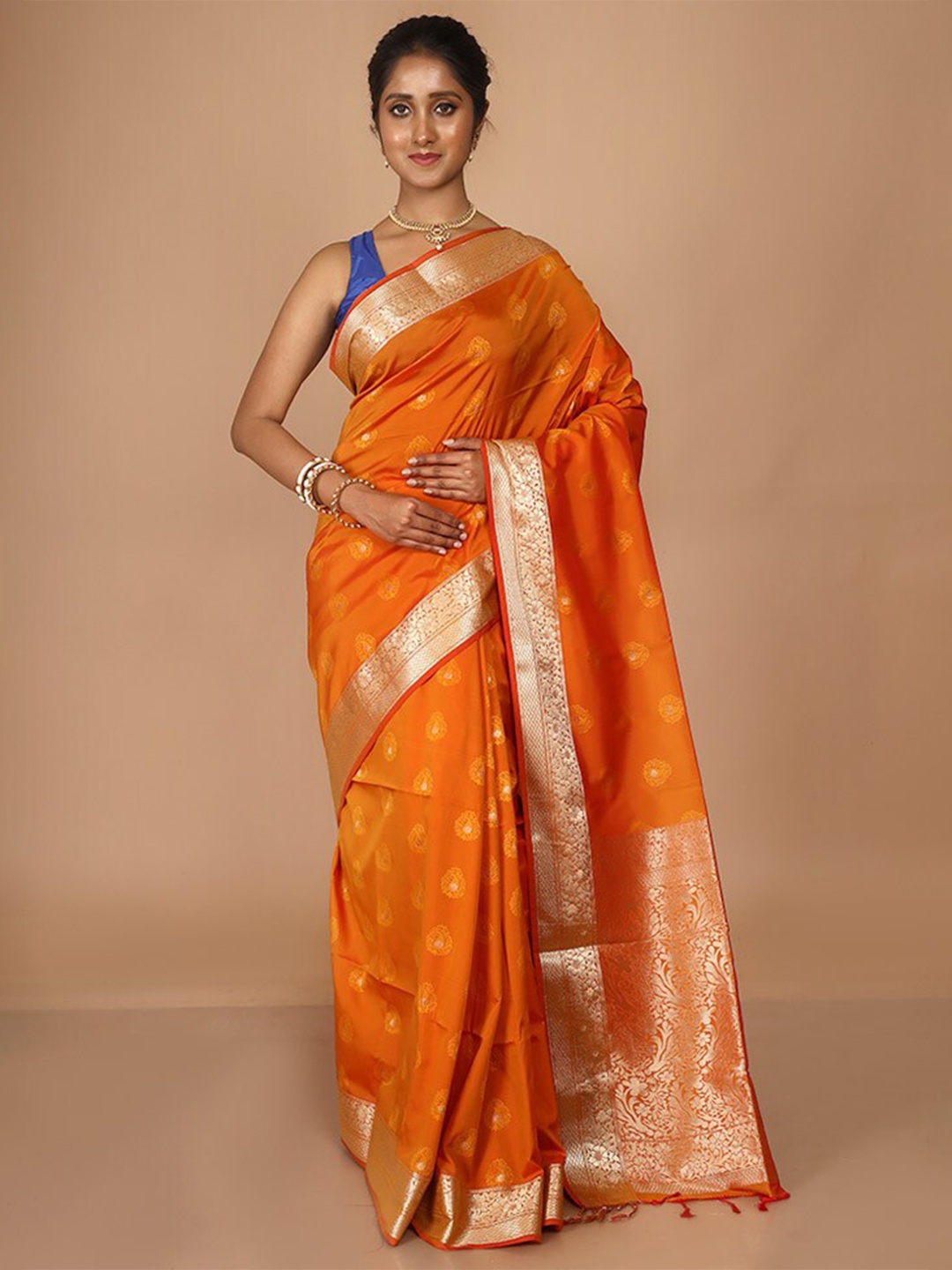 

AllSilks Paisley Woven Design Zari Kanjeevaram Saree, Orange