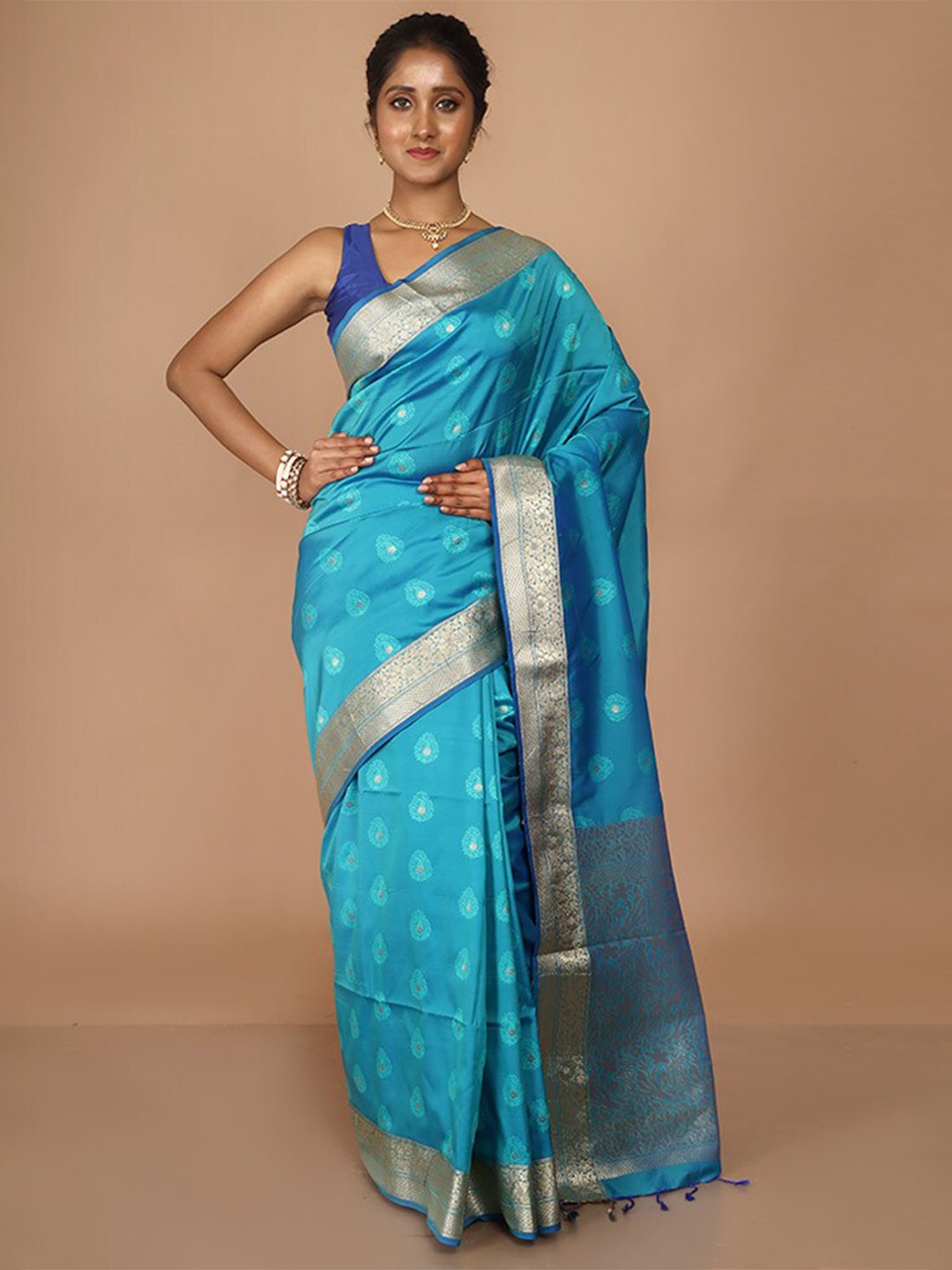 

AllSilks Paisley Woven Design Zari Kanjeevaram Saree, Blue