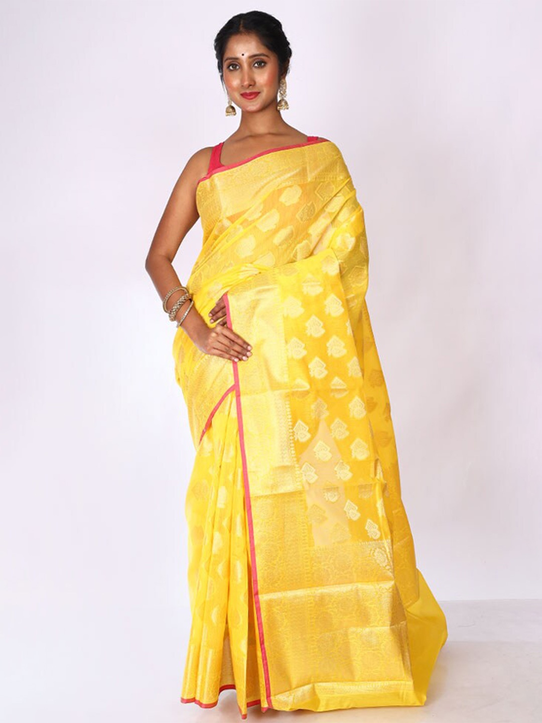 

AllSilks Ethnic Motifs Woven Design Zari Kota Saree, Yellow