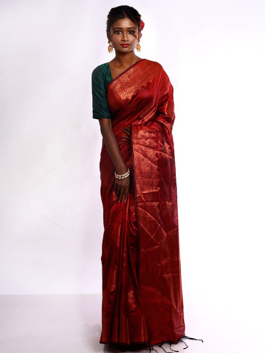 

AllSilks Floral Woven Design Zari Kota Saree, Maroon