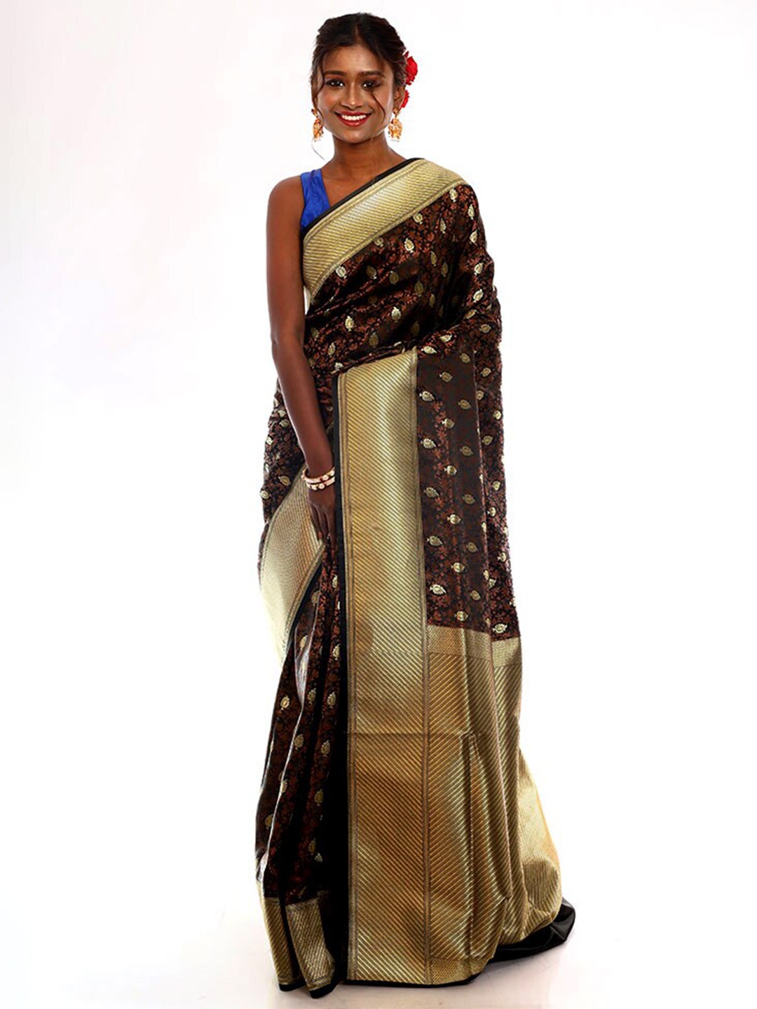 

AllSilks Floral Woven Design Zari Banarasi Saree, Brown