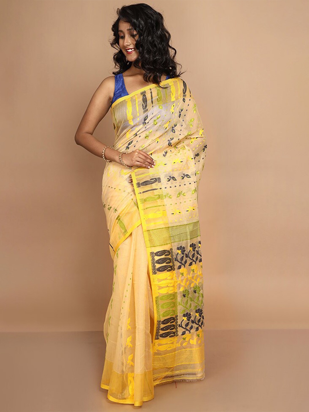 

AllSilks Woven Design Taant Saree, Yellow