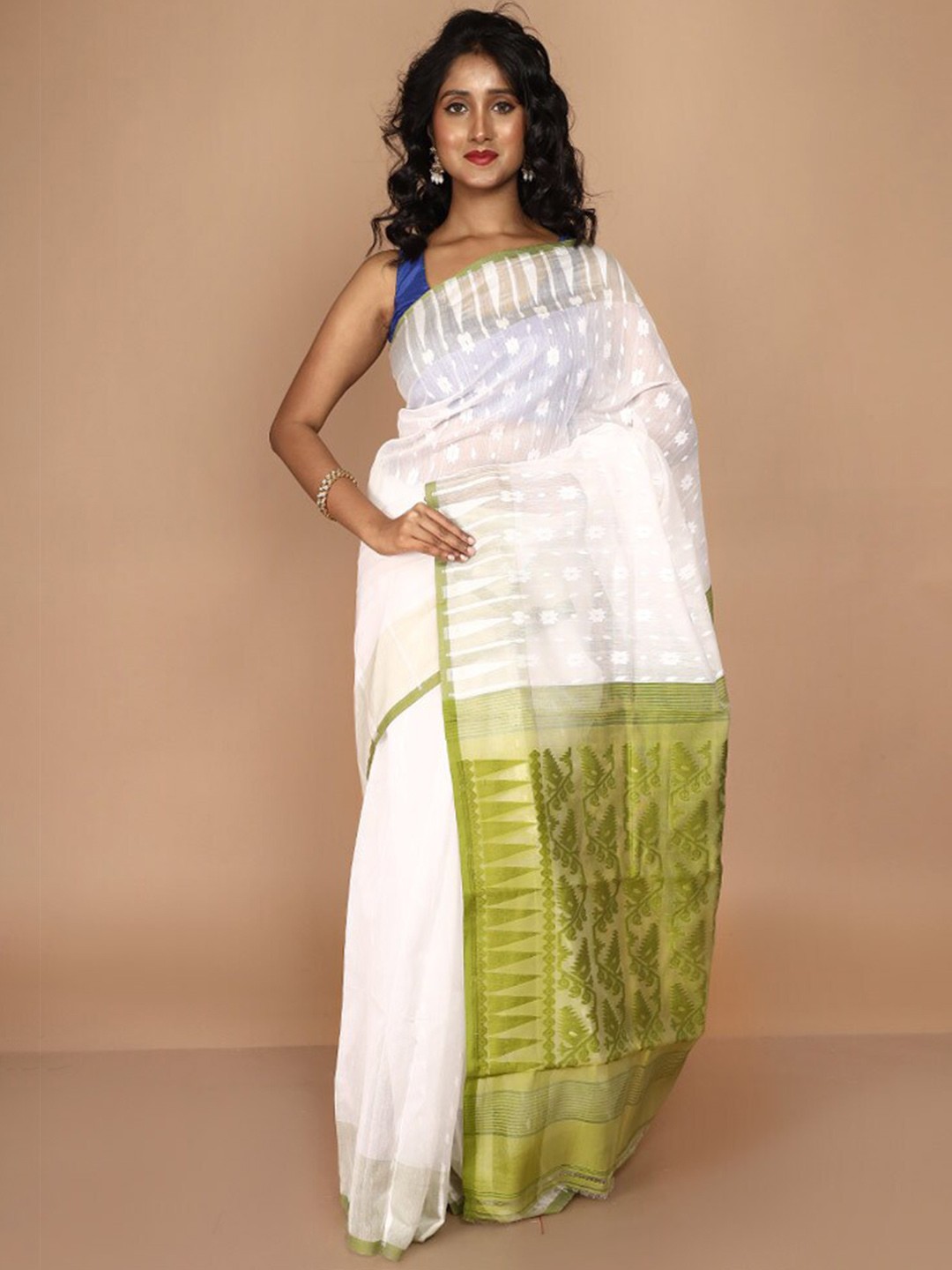 

AllSilks Floral Woven Design Taant Saree, White