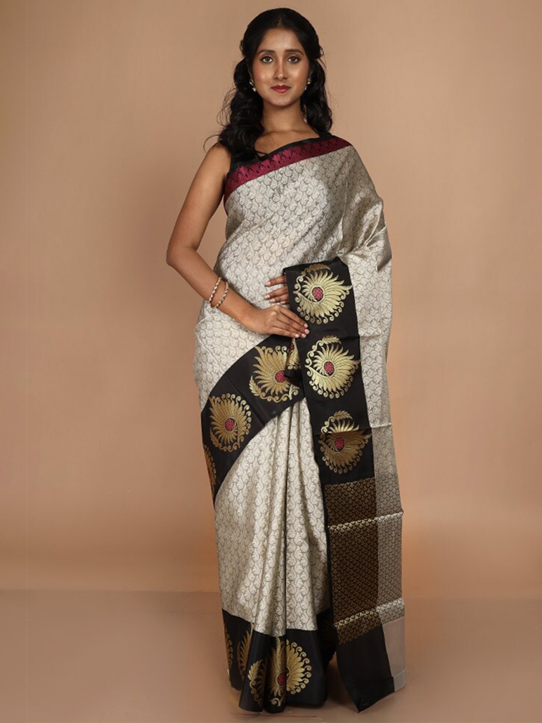 

AllSilks Ethnic Motif Woven Design Zari Kota Saree, Cream