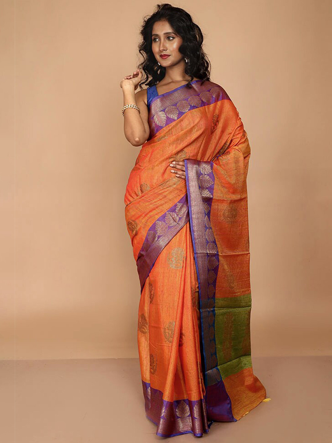 

AllSilks Floral Woven Design Zari Kota Saree, Rust