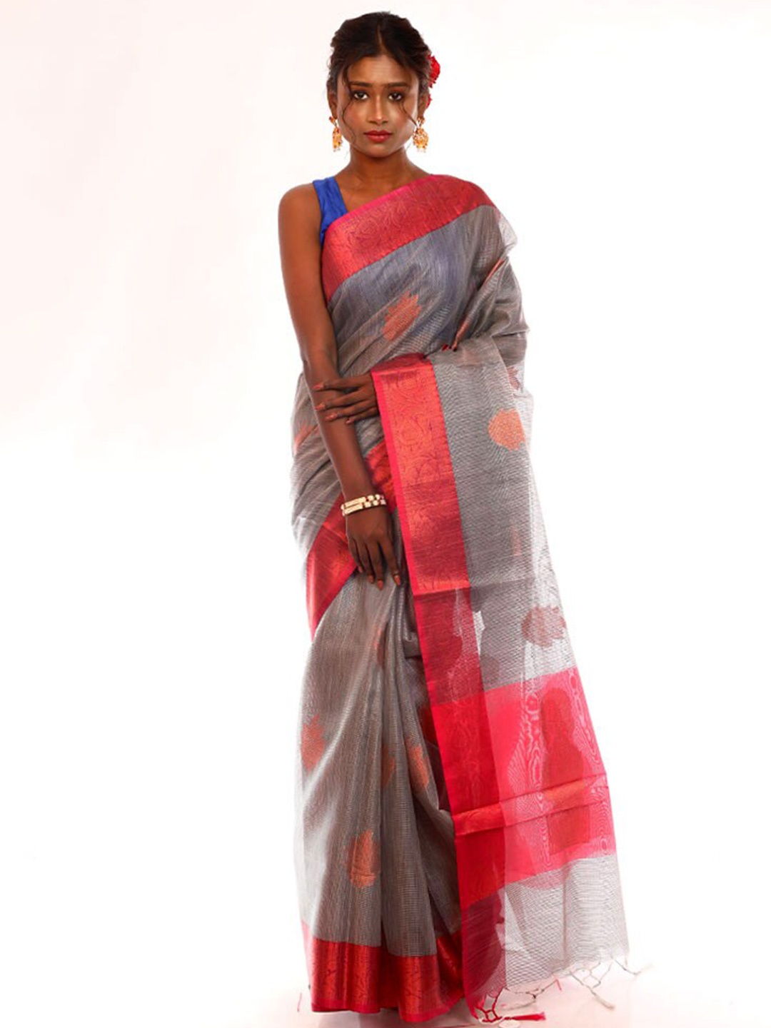 

AllSilks Ethnic Woven Design Zari Saree, Grey