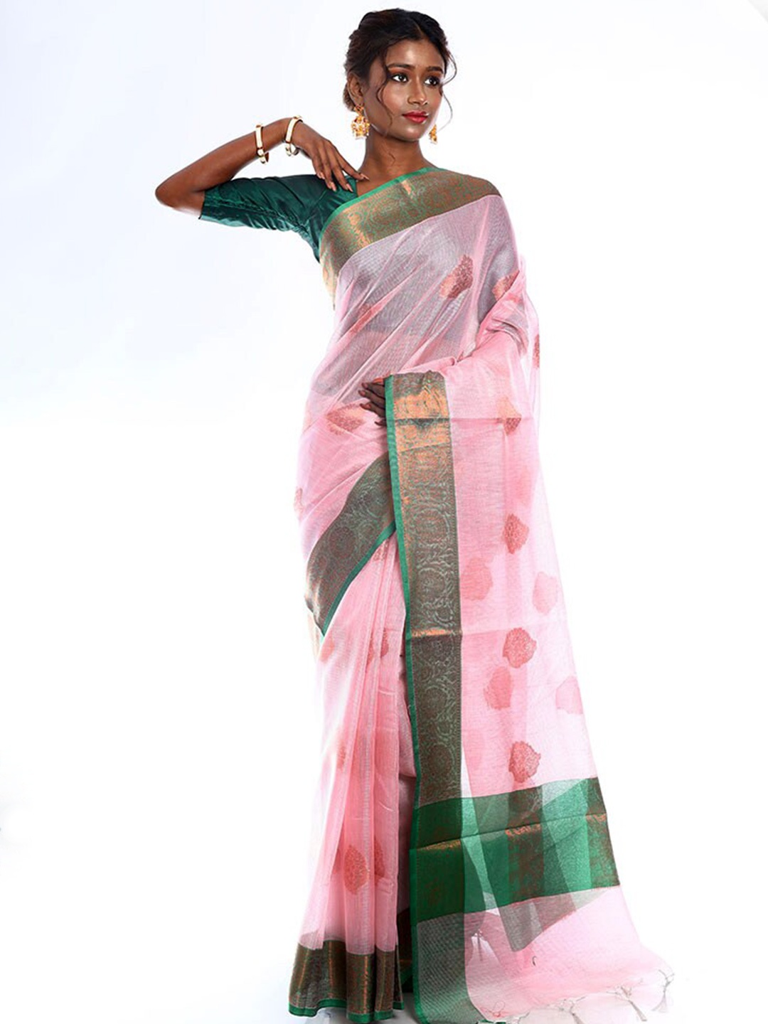 

AllSilks Ethnic Woven Design Zari Saree, Pink