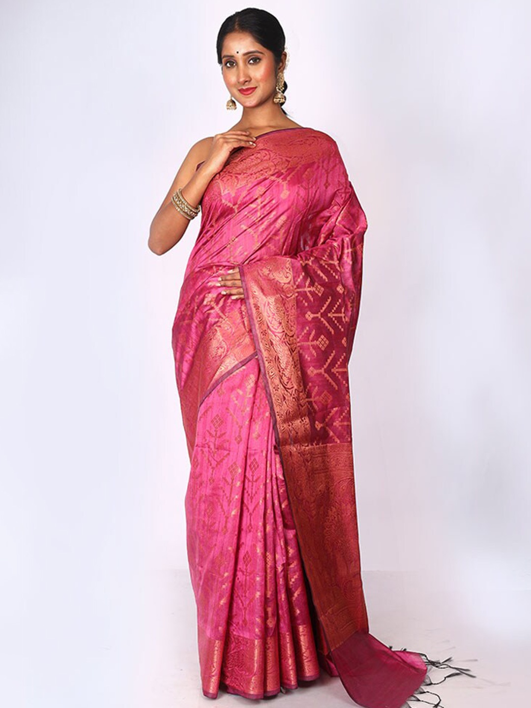 

AllSilks Ethnic Woven Design Zari Kota Saree, Pink