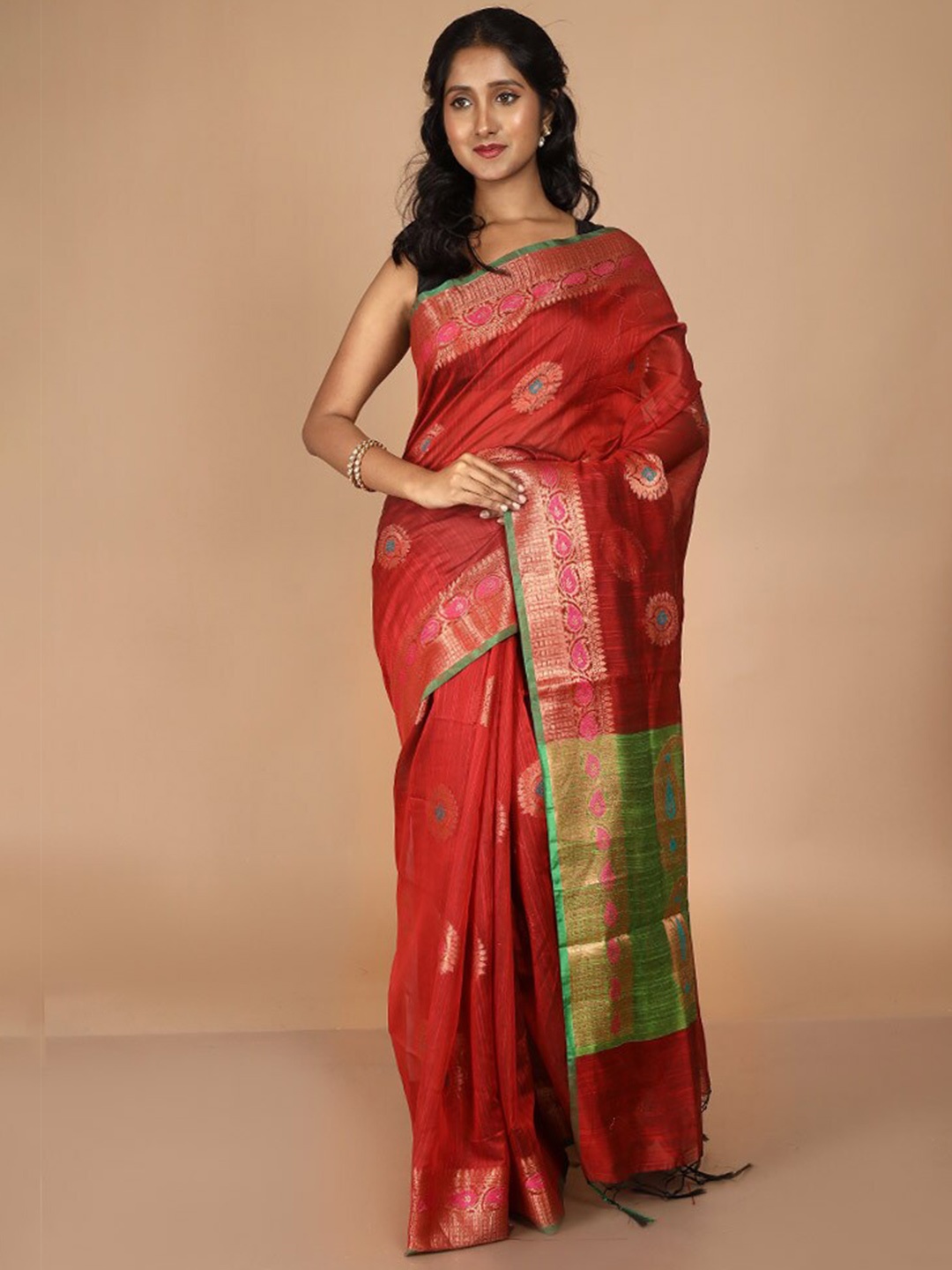 

AllSilks Ethnic Woven Design Zari Kota Saree, Maroon