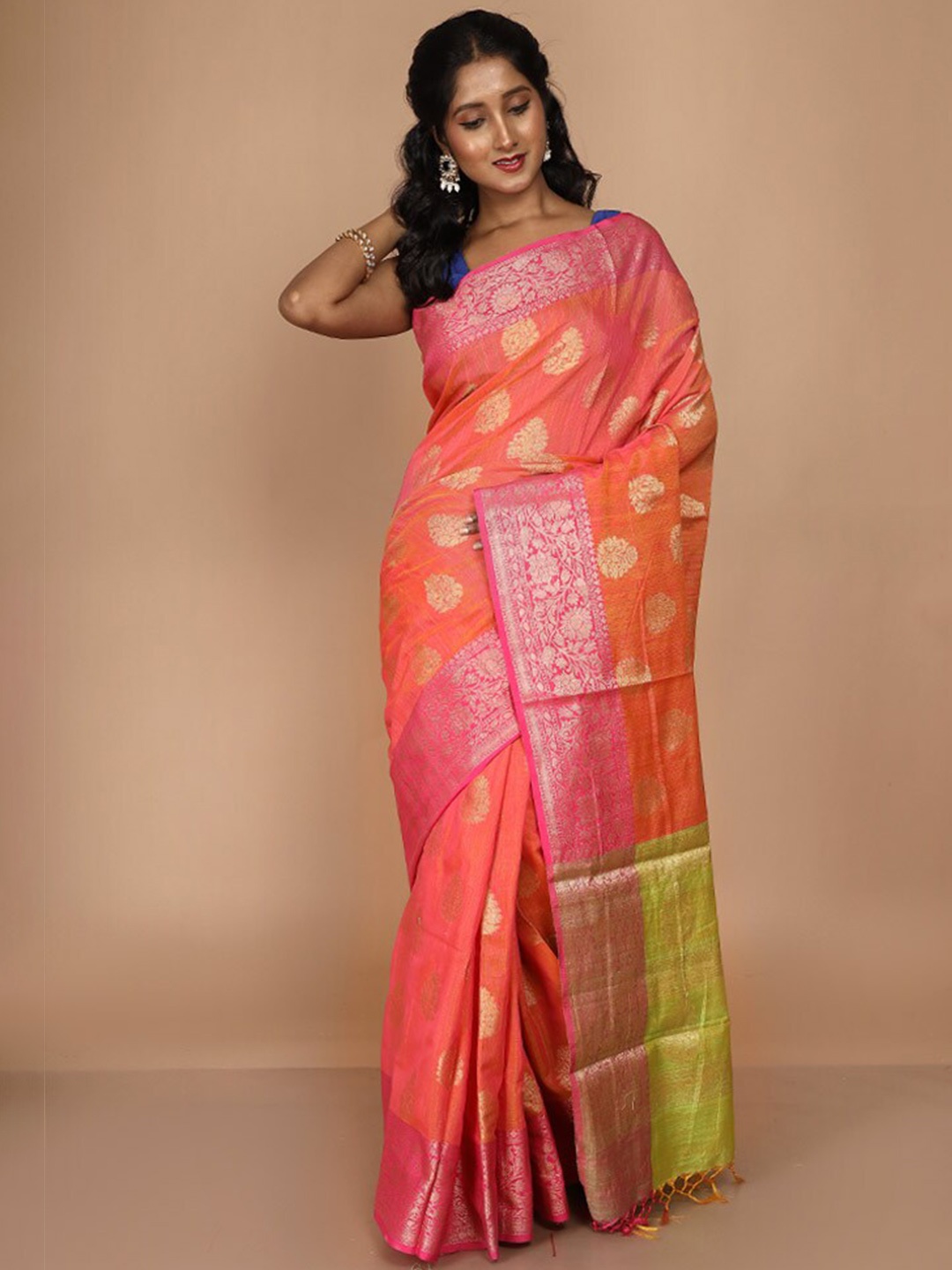 

AllSilks Ethnic Woven Design Zari Kota Saree, Pink