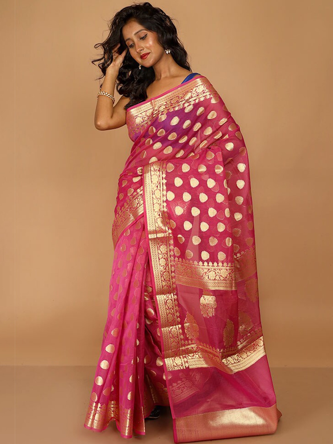 

AllSilks Ethnic Woven Design Zari Kota Saree, Pink