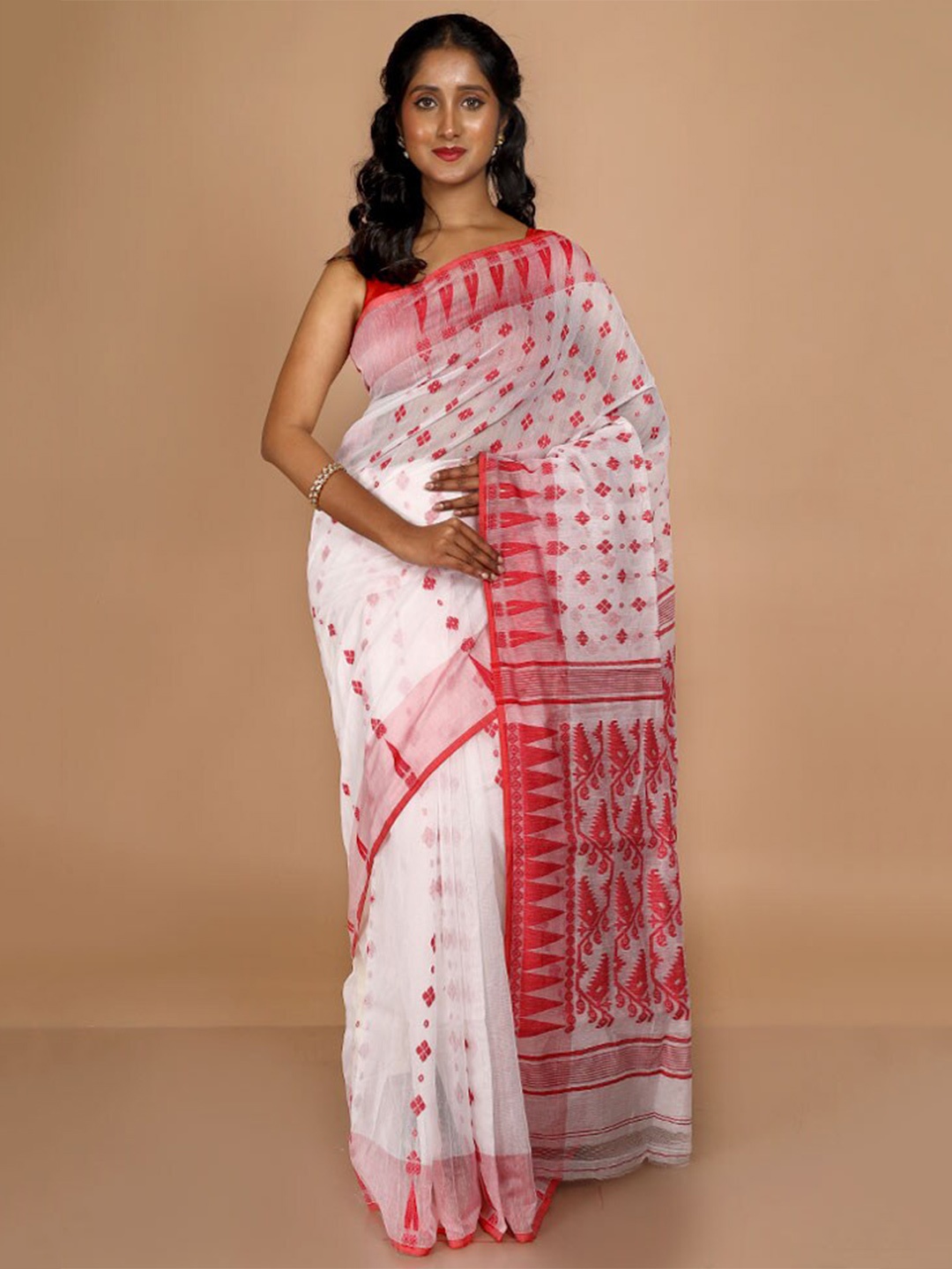 

AllSilks Ethnic Woven Design Taant Saree, White