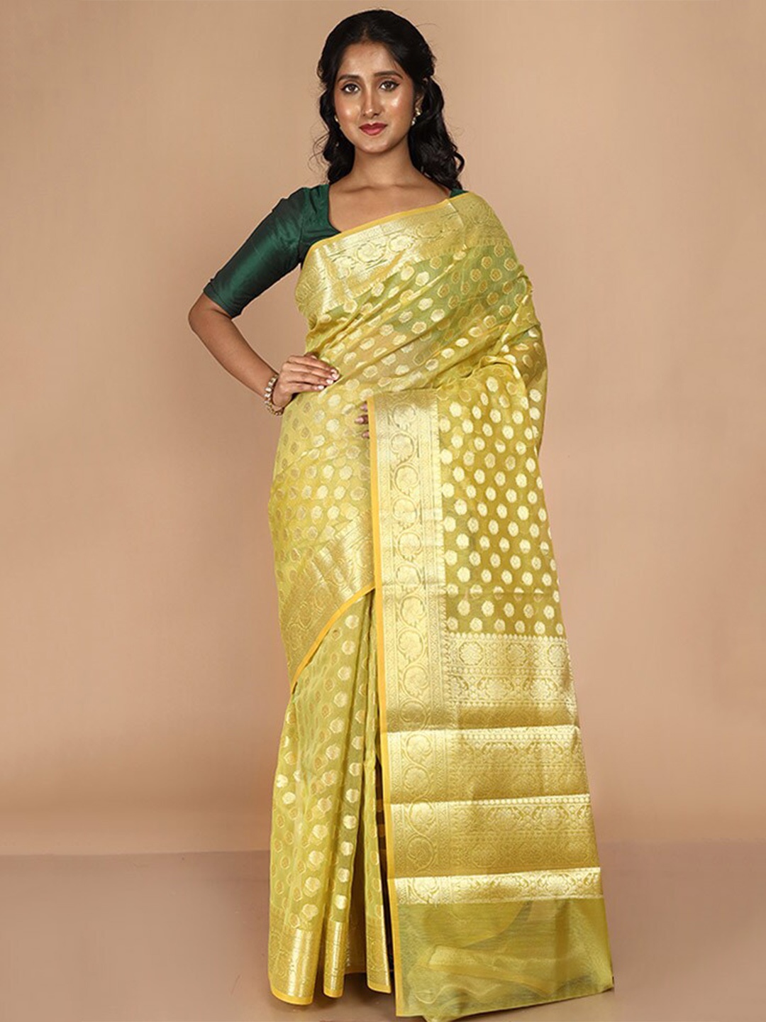 

AllSilks Ethnic Woven Design Zari Kota Saree, Green