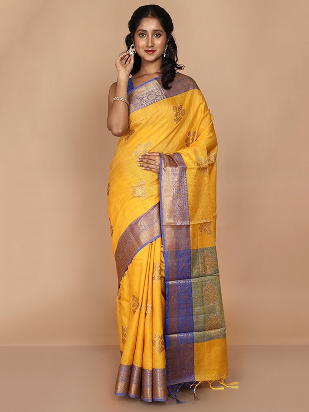 

AllSilks Floral Woven Design Zari Kota Saree, Yellow