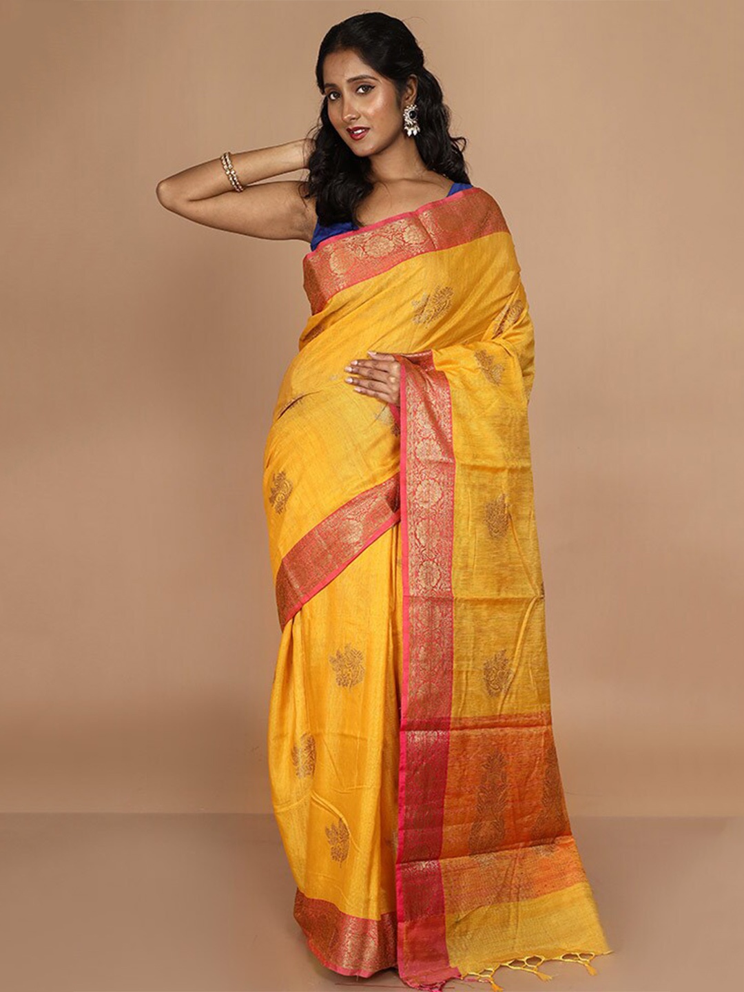 

AllSilks Floral Woven Design Zari Kota Saree, Yellow