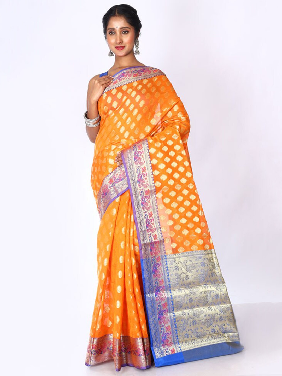 

AllSilks Ethinic Motifs Woven Design Zari Kota Saree, Orange