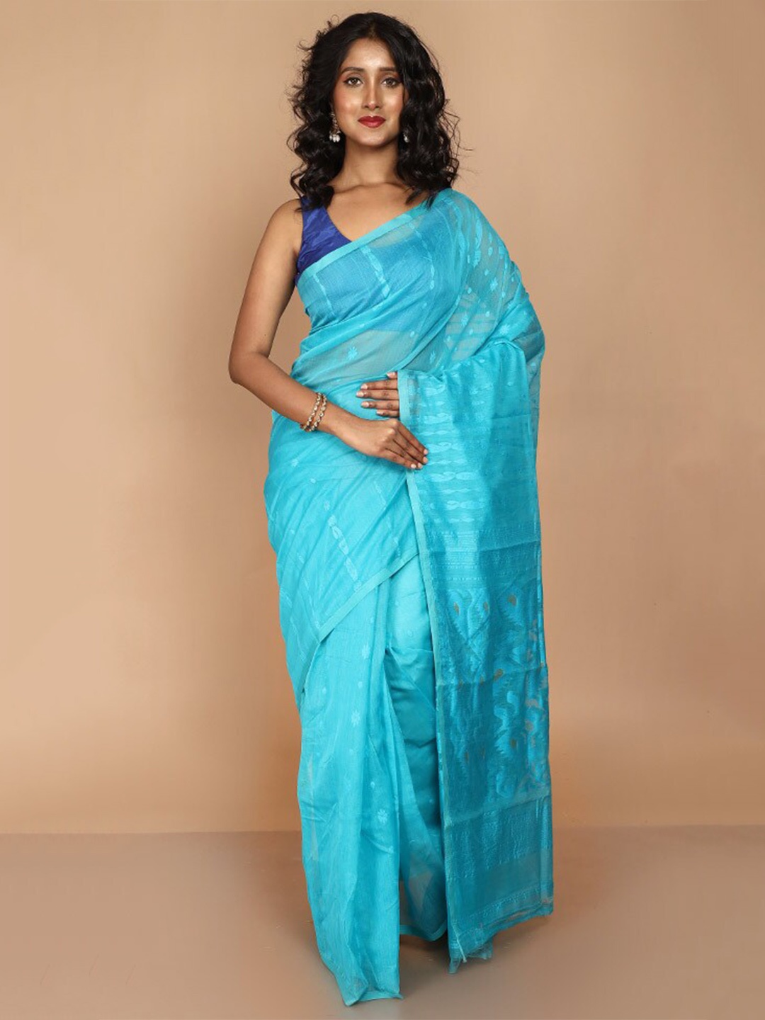 

AllSilks Paisley Woven Design Taant Saree, Blue