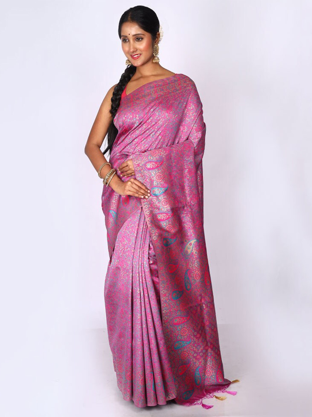 

AllSilks Floral Woven Design Art Silk Saree, Mauve