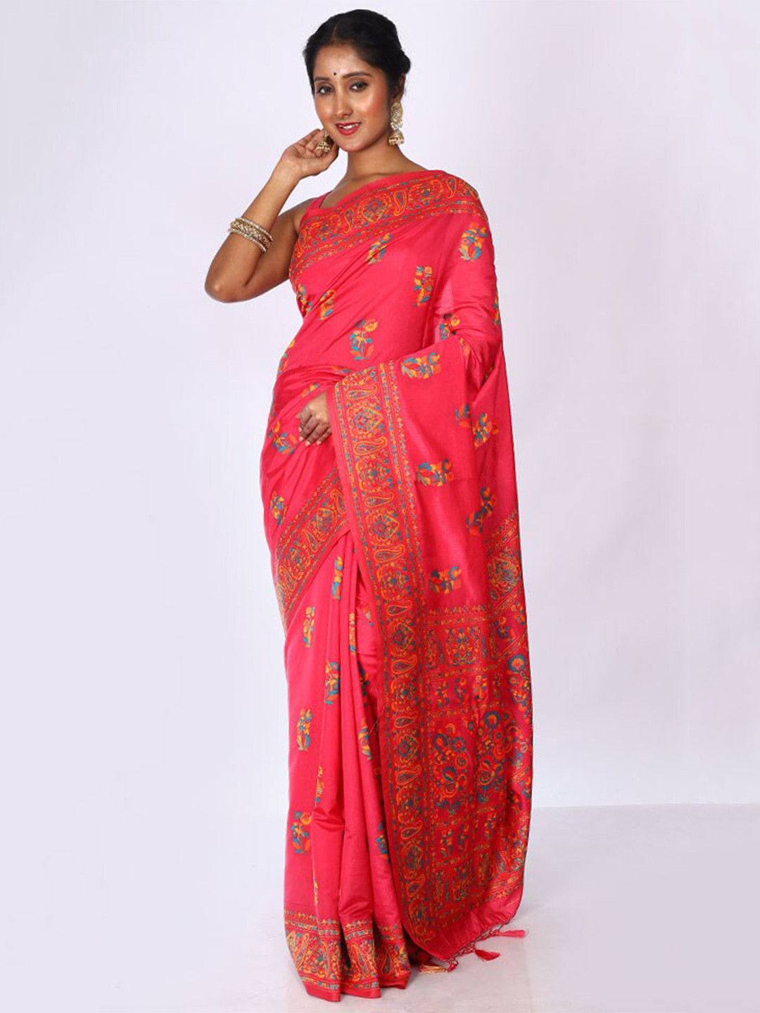 

AllSilks Floral Woven Design Art Silk Saree, Pink