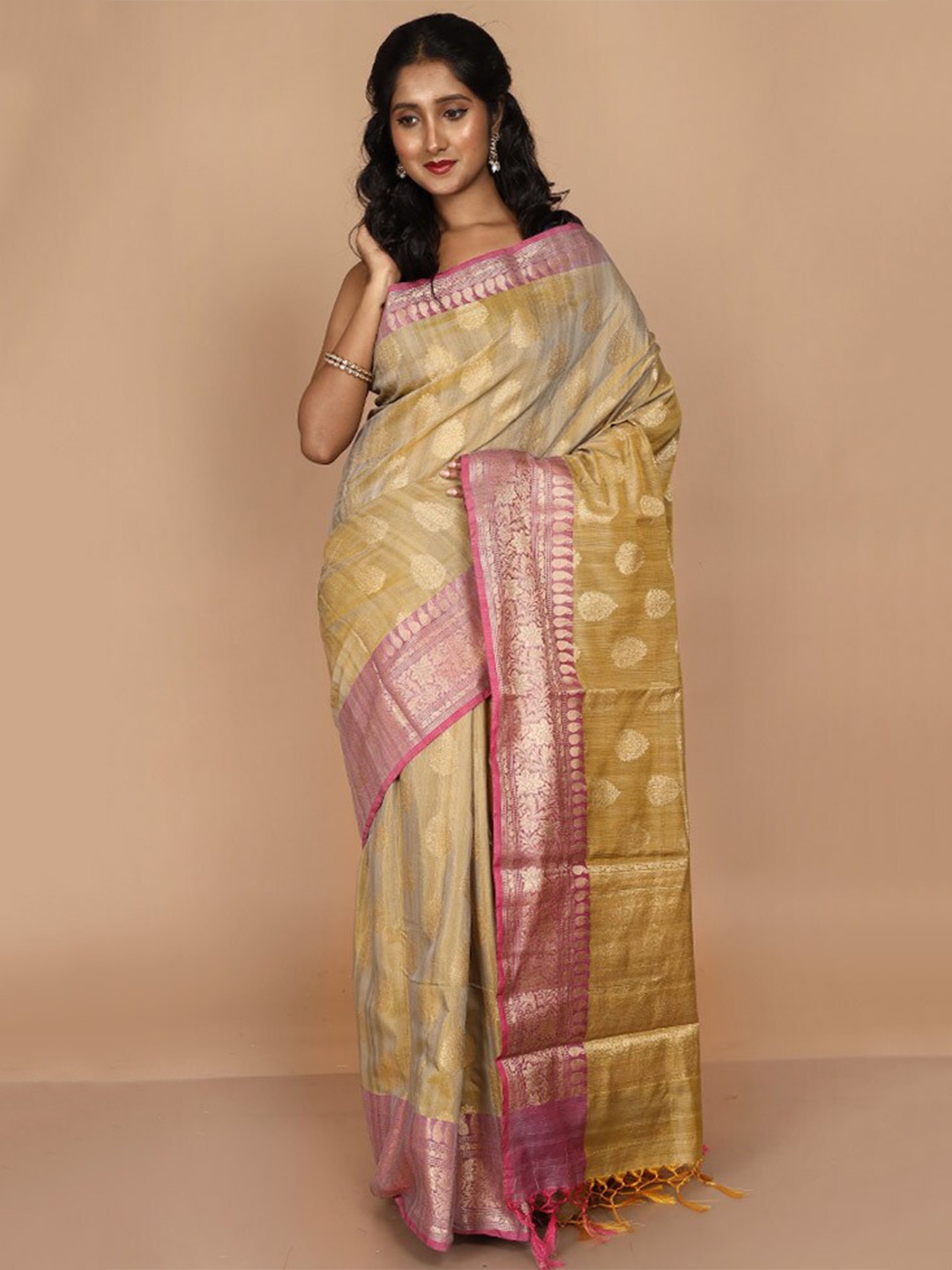 

AllSilks Ethinic Motifs Woven Design Zari Kota Saree, Cream