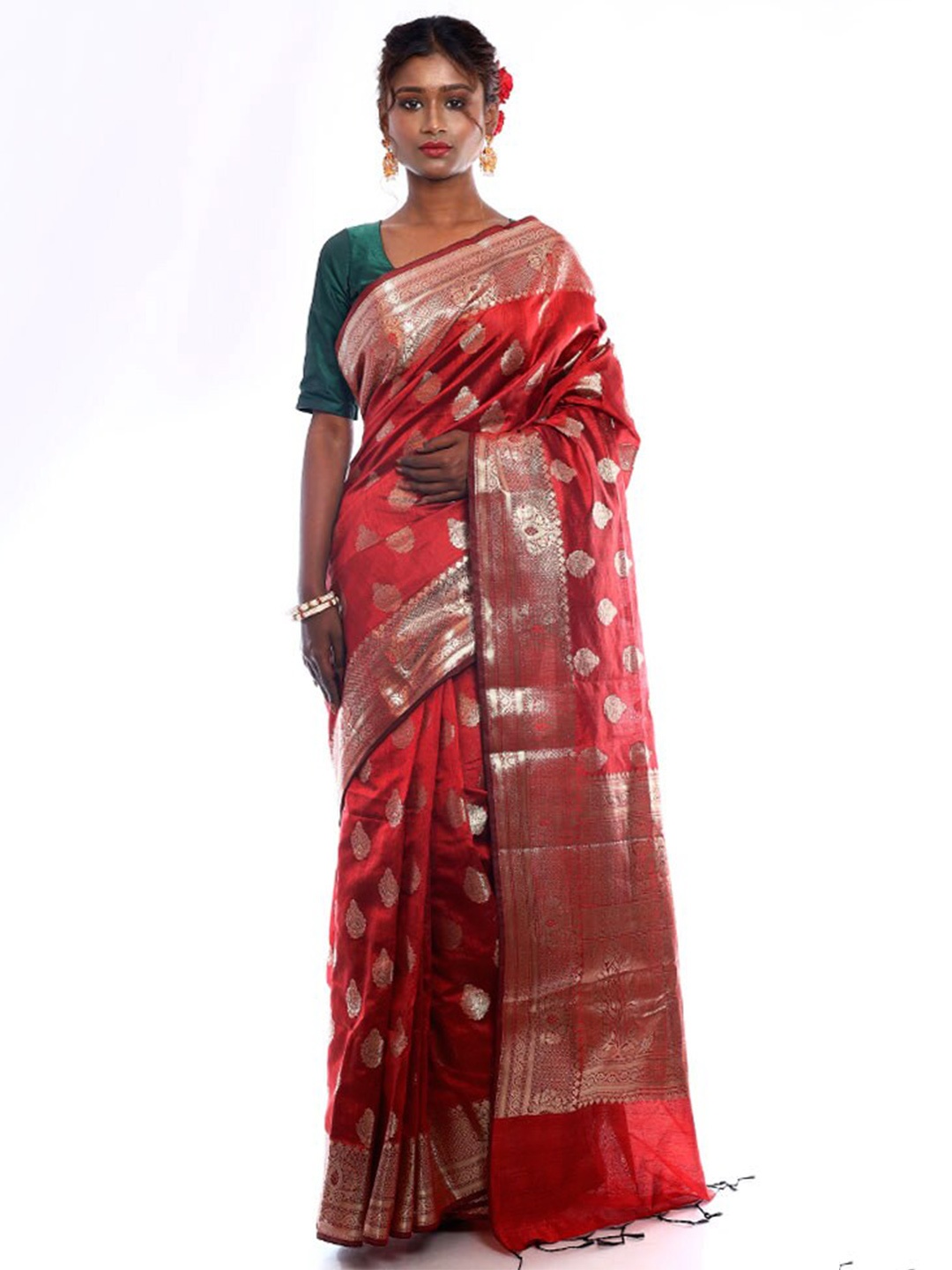 

AllSilks Ethinic Motifs Woven Design Zari Kota Saree, Red