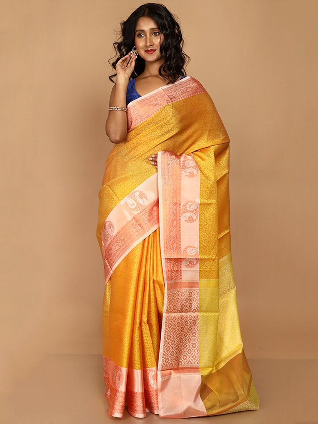 

AllSilks Paisley Woven Design Zari Kota Saree, Yellow