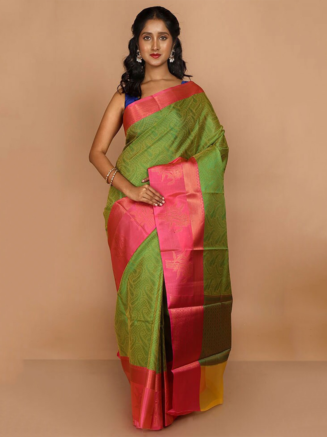 

AllSilks Paisley Woven Design Zari Kota Saree, Green