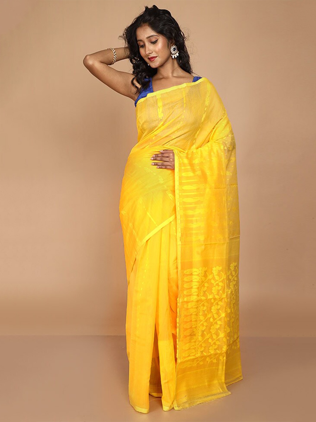 

AllSilks Paisley Woven Design Taant Saree, Yellow