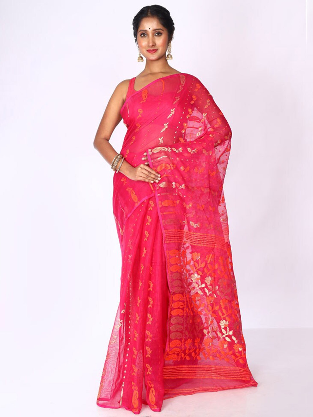

AllSilks Woven Design Taant Saree, Pink