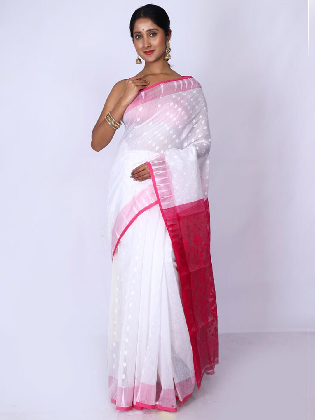 

AllSilks Woven Design Taant Saree, White