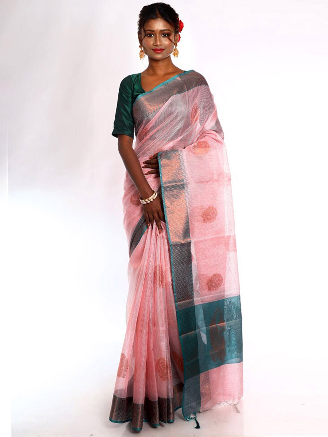 

AllSilks Woven Design Zari Art Silk Saree, Pink