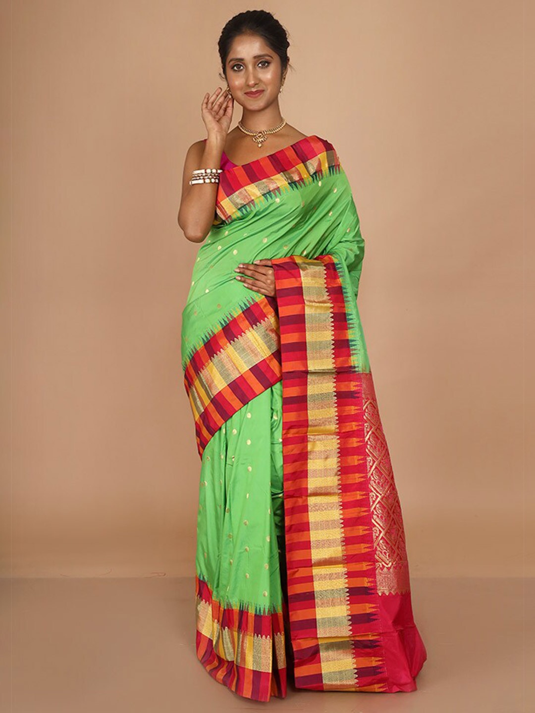 

AllSilks Woven Design Zari Silk Blend Kanjeevaram Saree, Green
