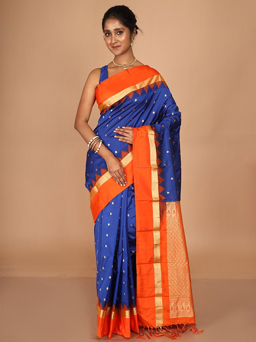 

AllSilks Woven Design Zari Silk Blend Kanjeevaram Saree, Blue