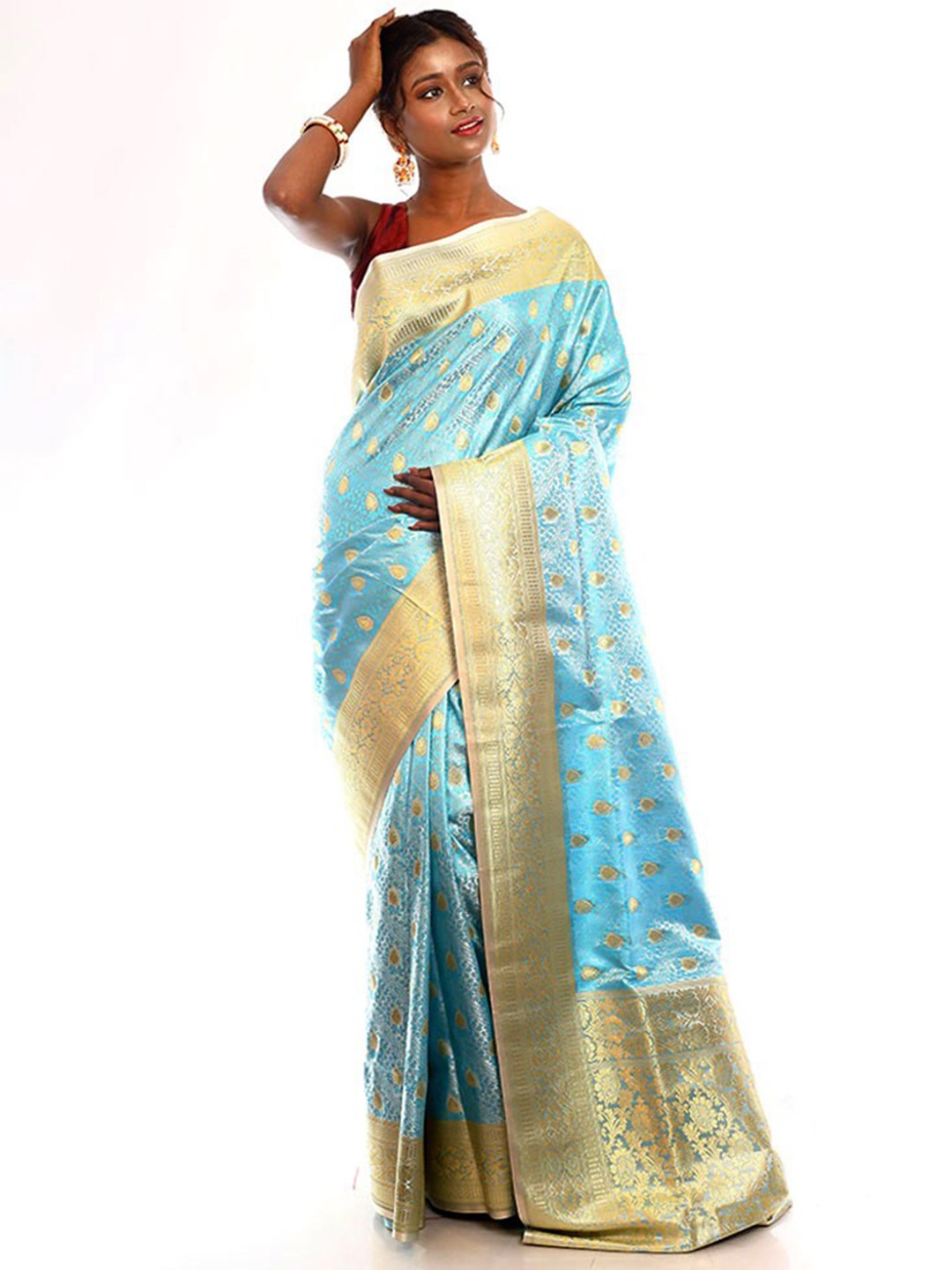 

AllSilks Woven Design Zari Silk Blend Banarasi Saree, Cream