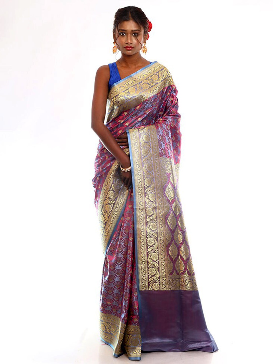 

AllSilks Woven Design Zari Silk Blend Banarasi Saree, Grey